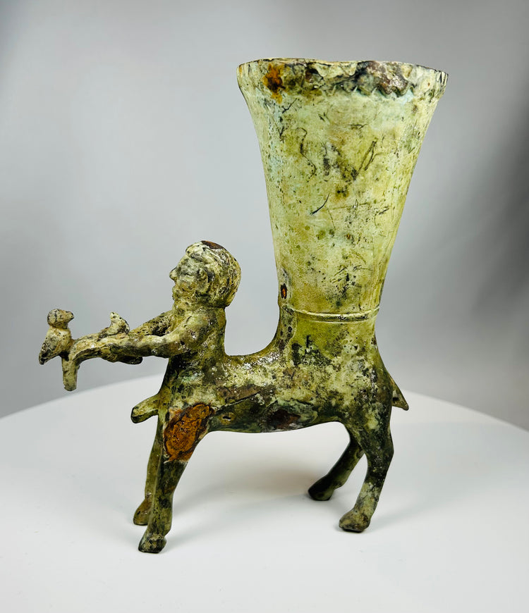 Classical style bronze drinking horn vessel with sculptural centaur