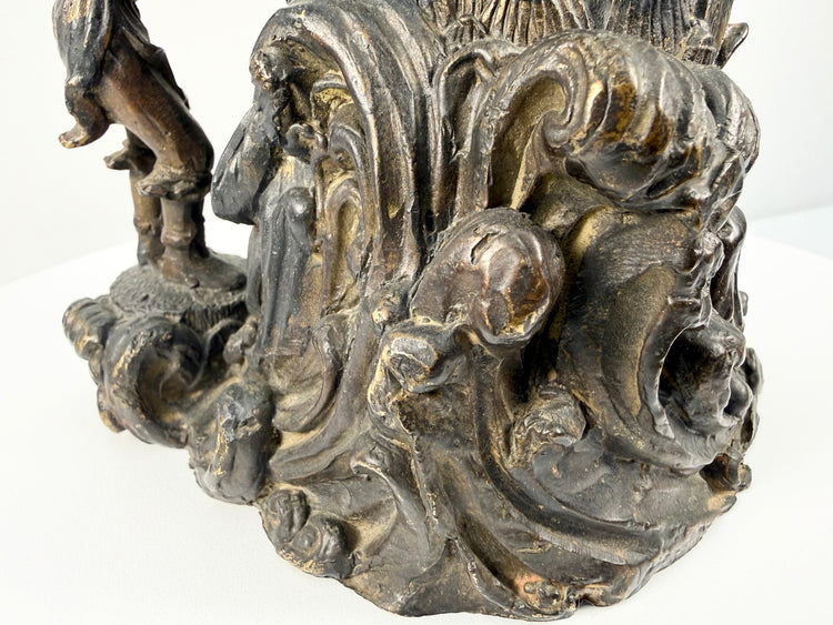Late 19th-century Thai bronze Buddhist sculpture featuring Guanyin on a lotus throne with traces of gilt decoration.