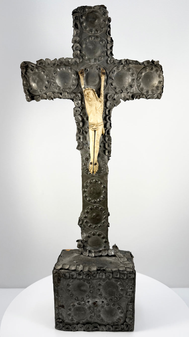 Antique Hand-Carved Crucifix with Bone Figure | Circa 18th–19th Century