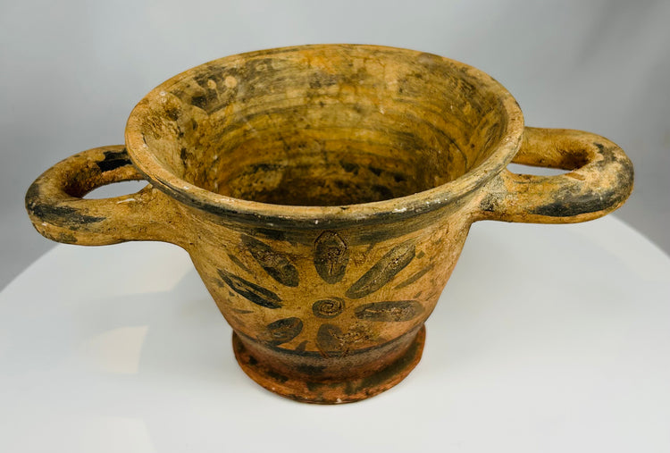Etruscan skyphos with flared rim and aged surface patina