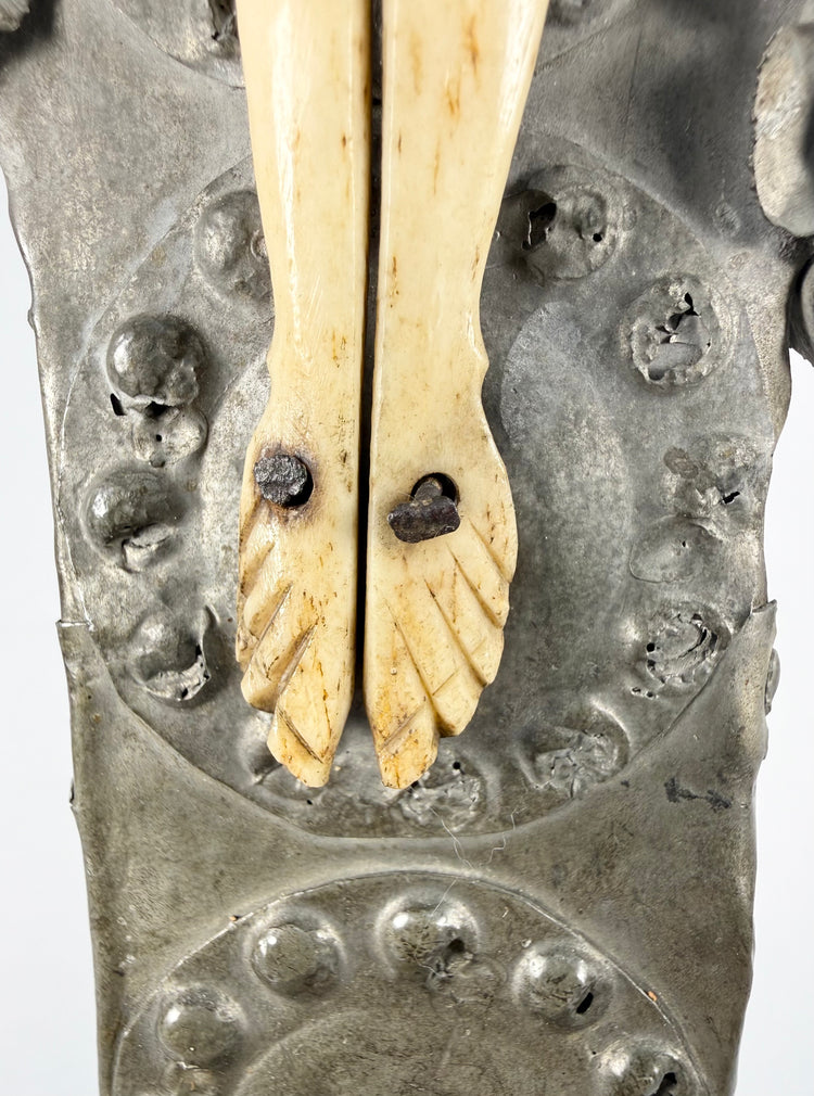 Antique Hand-Carved Crucifix with Bone Figure | Circa 18th–19th Century