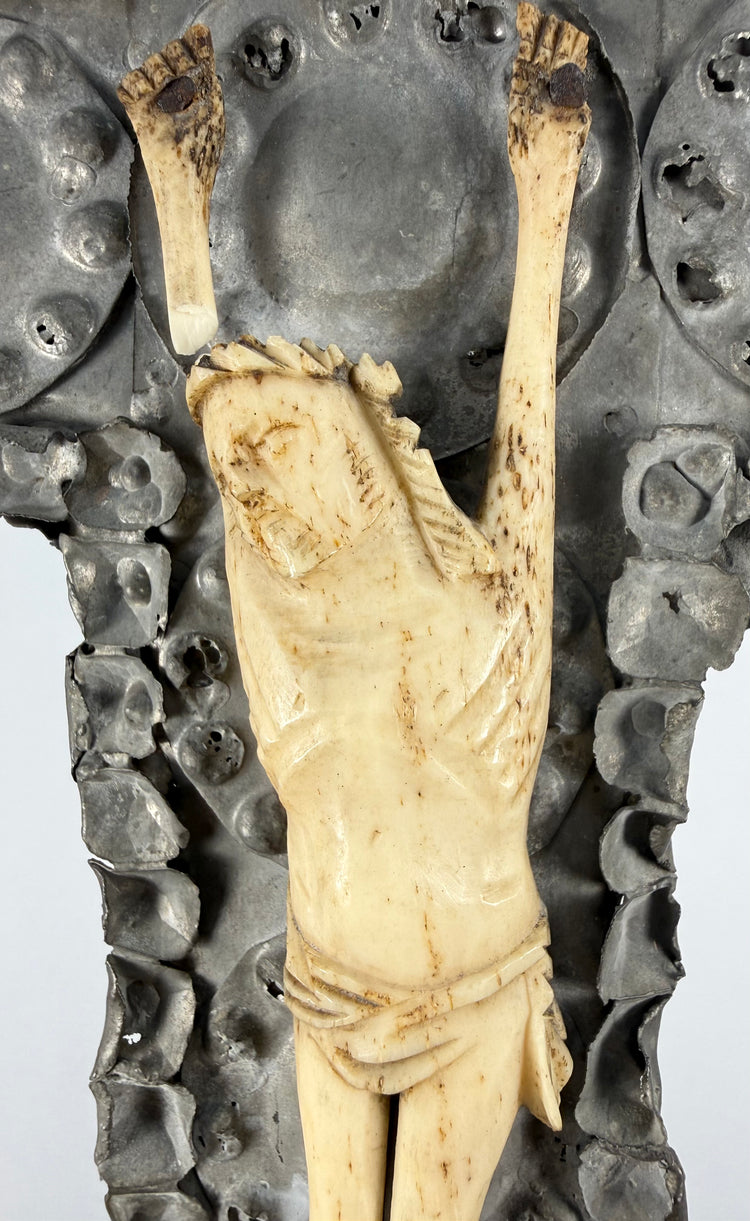 Antique Hand-Carved Crucifix with Bone Figure | Circa 18th–19th Century