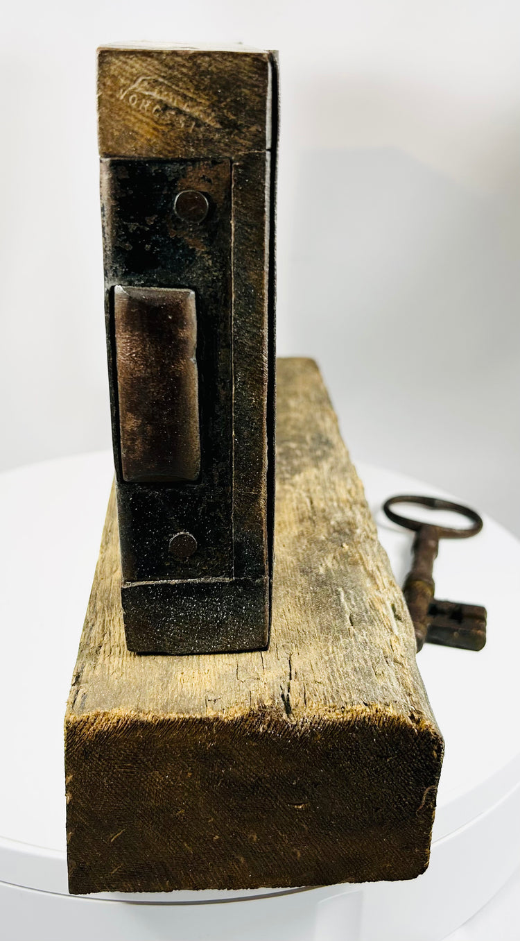 Georgian era door lock with brass escutcheon and skeleton key