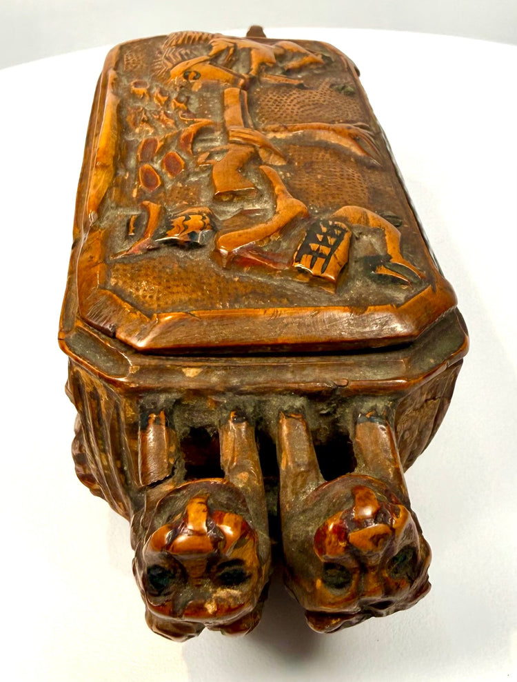 Antique Italian table snuff box with an aged wooden interior showing remnants of its original surface preparation and historical wear.