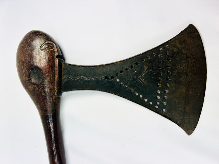 African Luba Court Axe | Fan-Shaped Blade with Triangular Punchwork | Late 19th Century