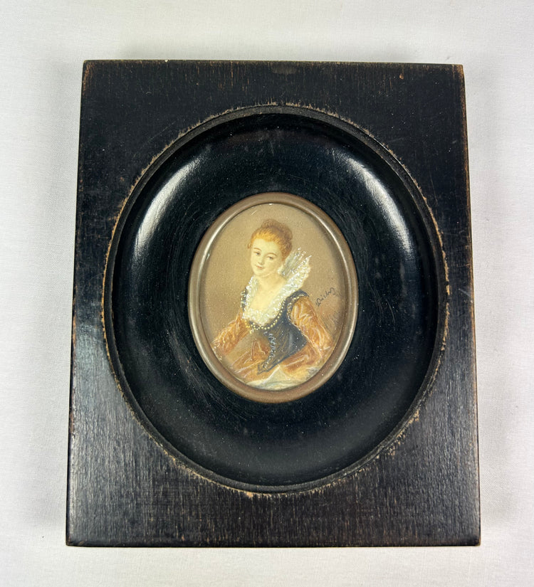 Miniatura continental: Mujer joven con gorguera de encaje | Marco ebonizado | Circa 1860-1890