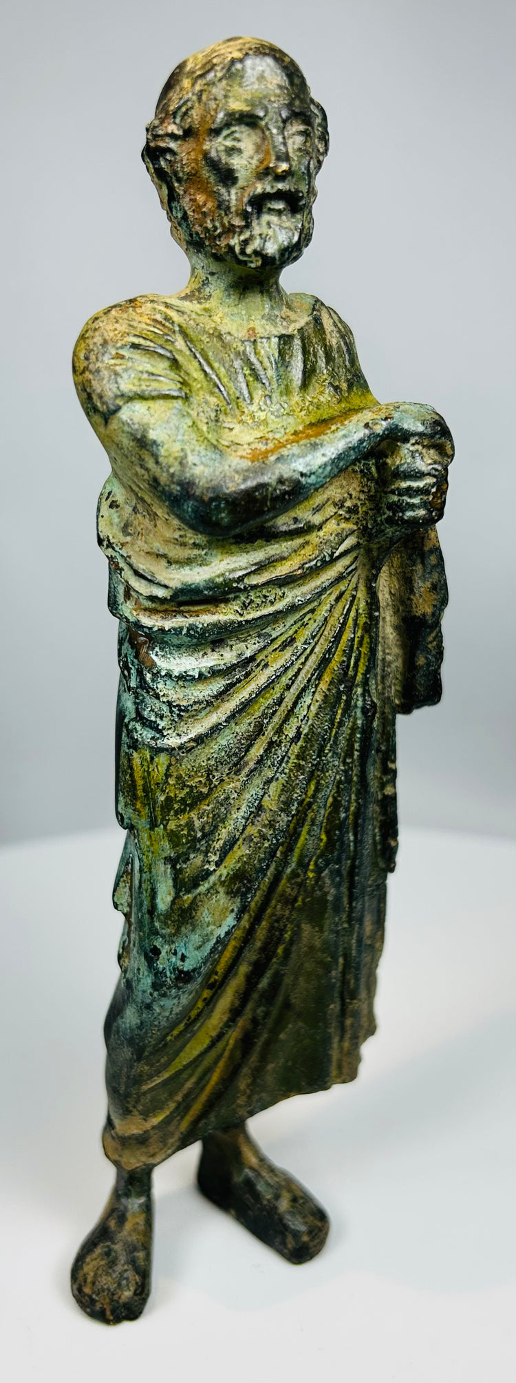 Classical revival bronze sculpture of bearded male figure in Roman attire
