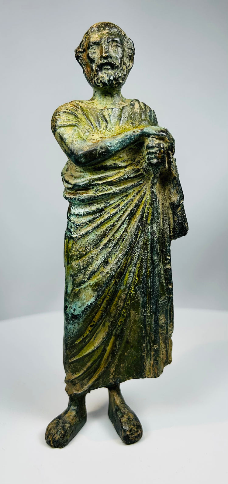 European Grand Tour bronze figure with flowing drapery and contemplative pose
