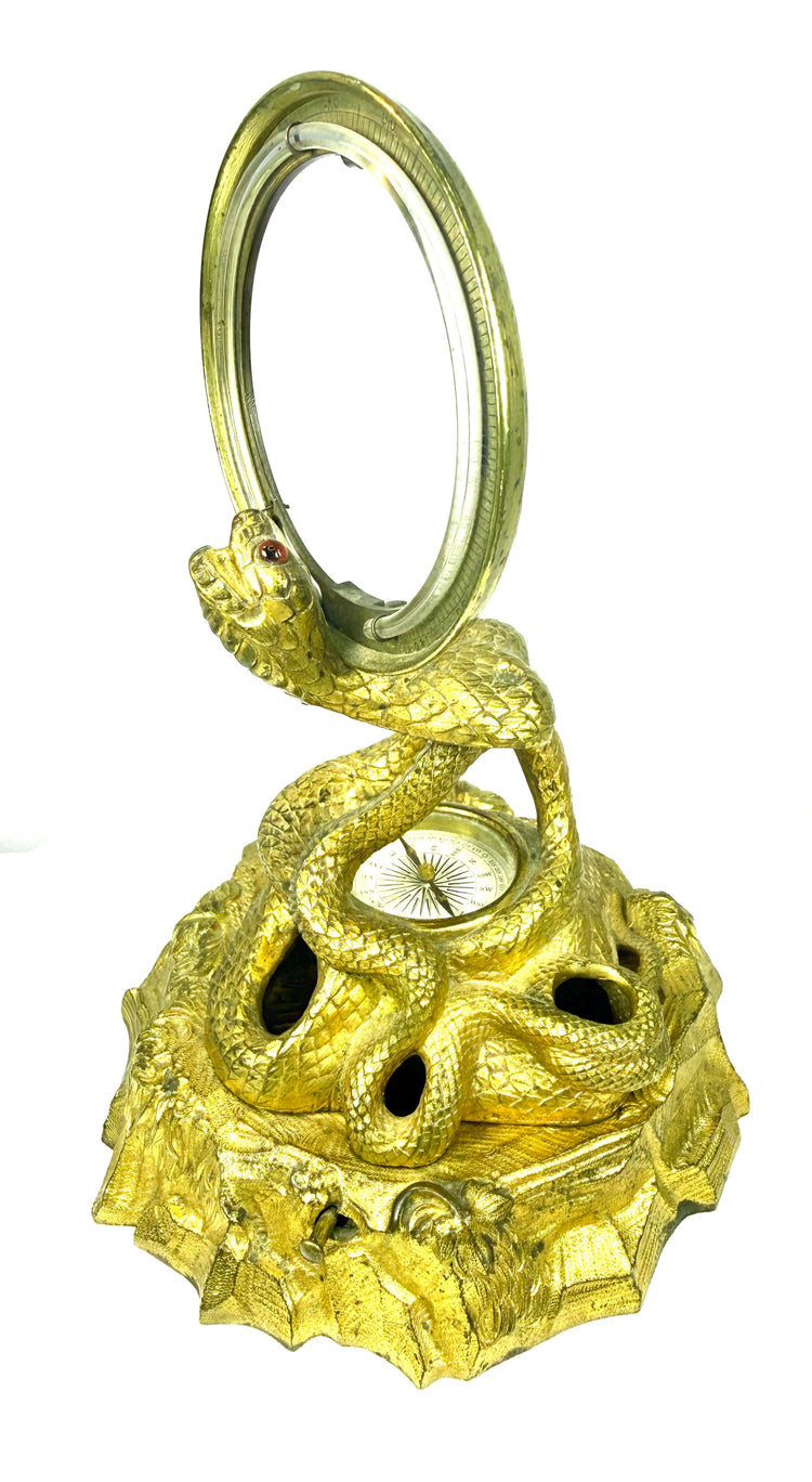 Benjamin Waterhouse Hawkins cobra inkstand featuring a suspension hook designed to accommodate a pocket watch.