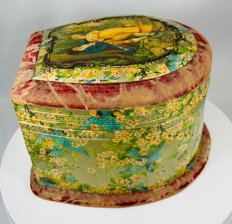 Antique men’s dress accessory collar box with embossed decoration and brass clasp