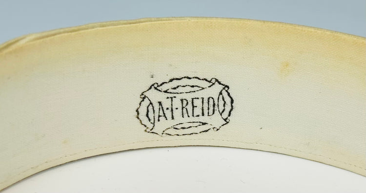 Edwardian collar box with romantic scene lid and three detachable linen collars