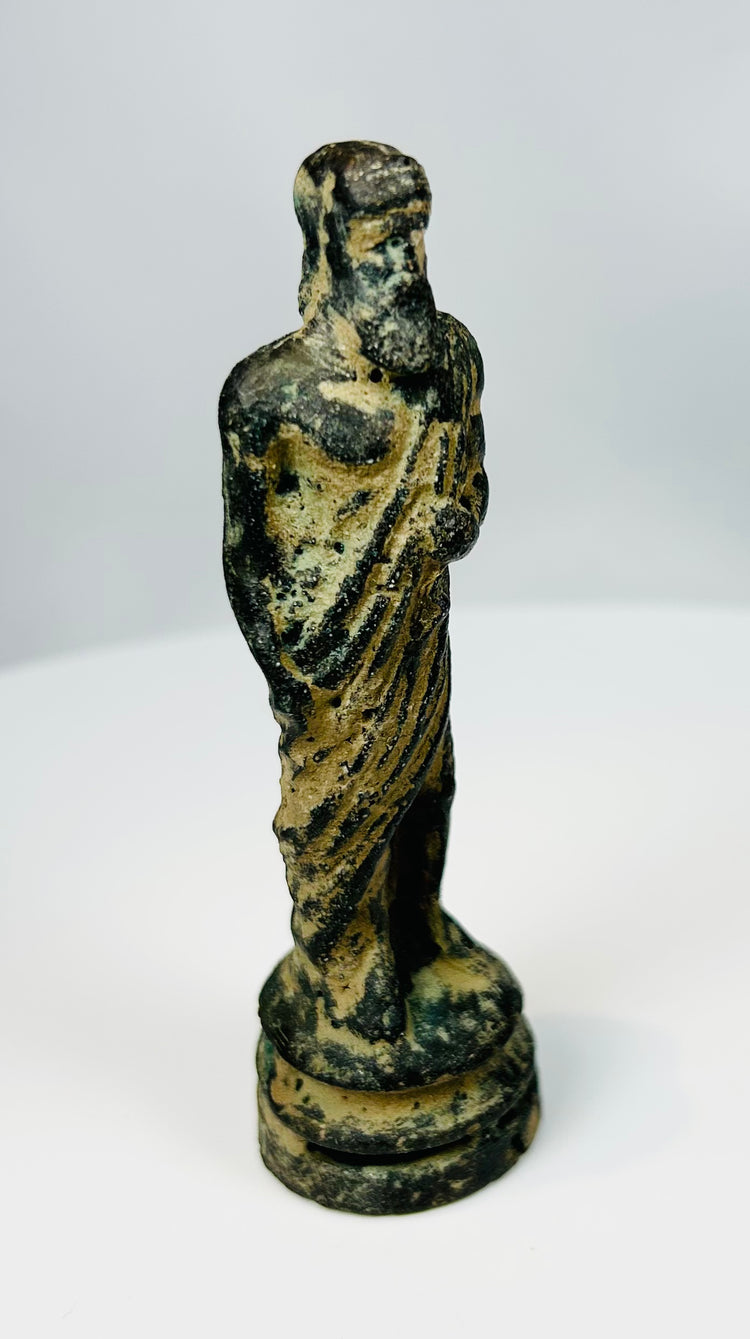 Small bronze classical statue inspired by ancient Roman philosopher figures