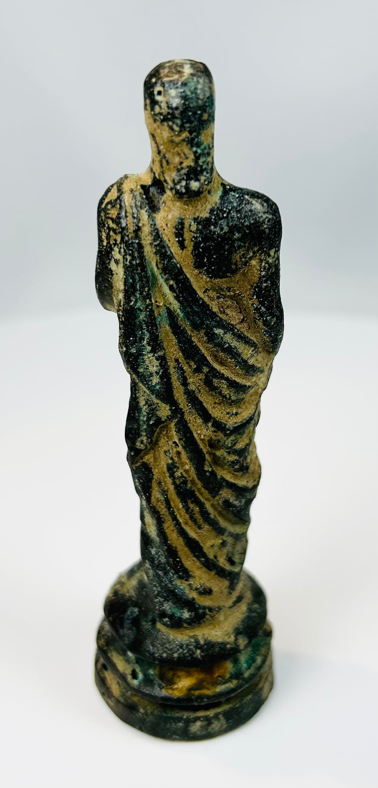 Grand Tour era bronze figure with flowing robes and natural patina