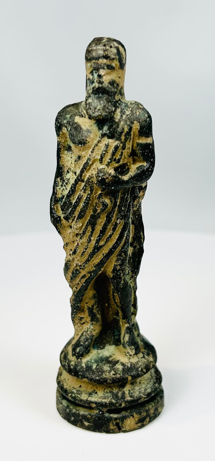 Grand Tour bronze statue of Roman-style bearded figure with draped garment