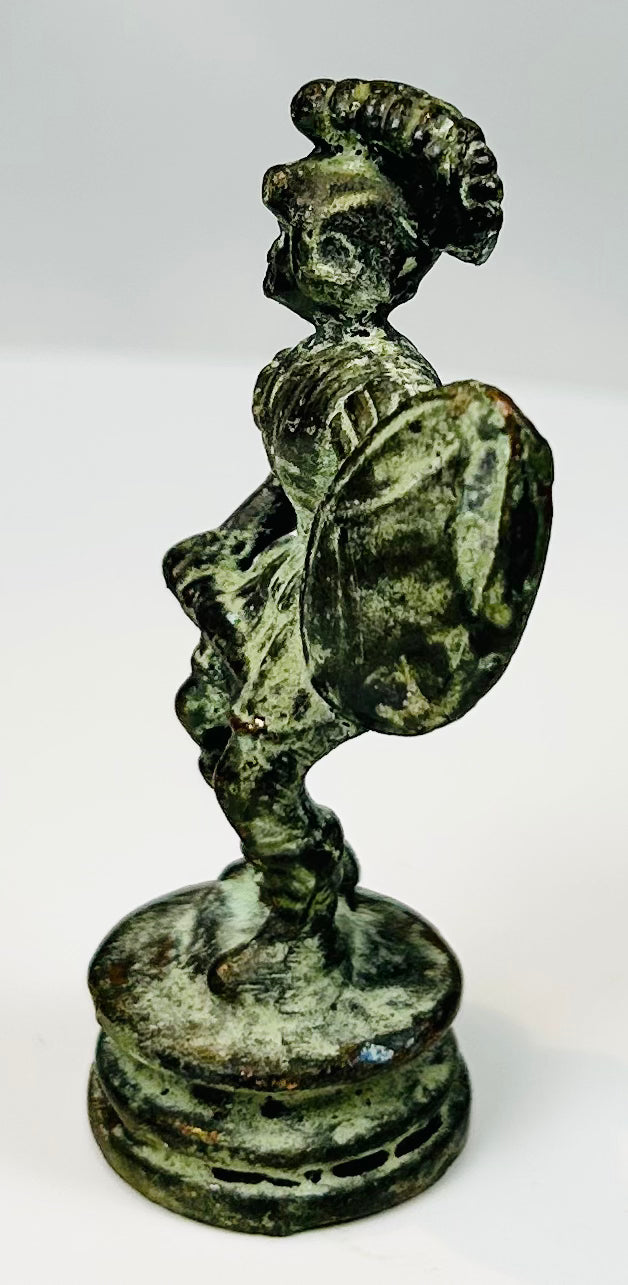 Miniature bronze hoplite figure with sword and circular base