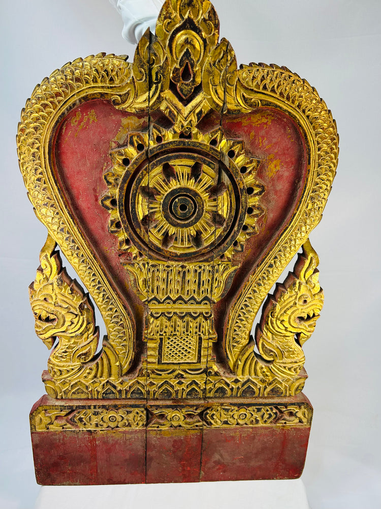 Thai Gilded Temple Panel With Dharmachakra And Naga | Circa Late 19th Century