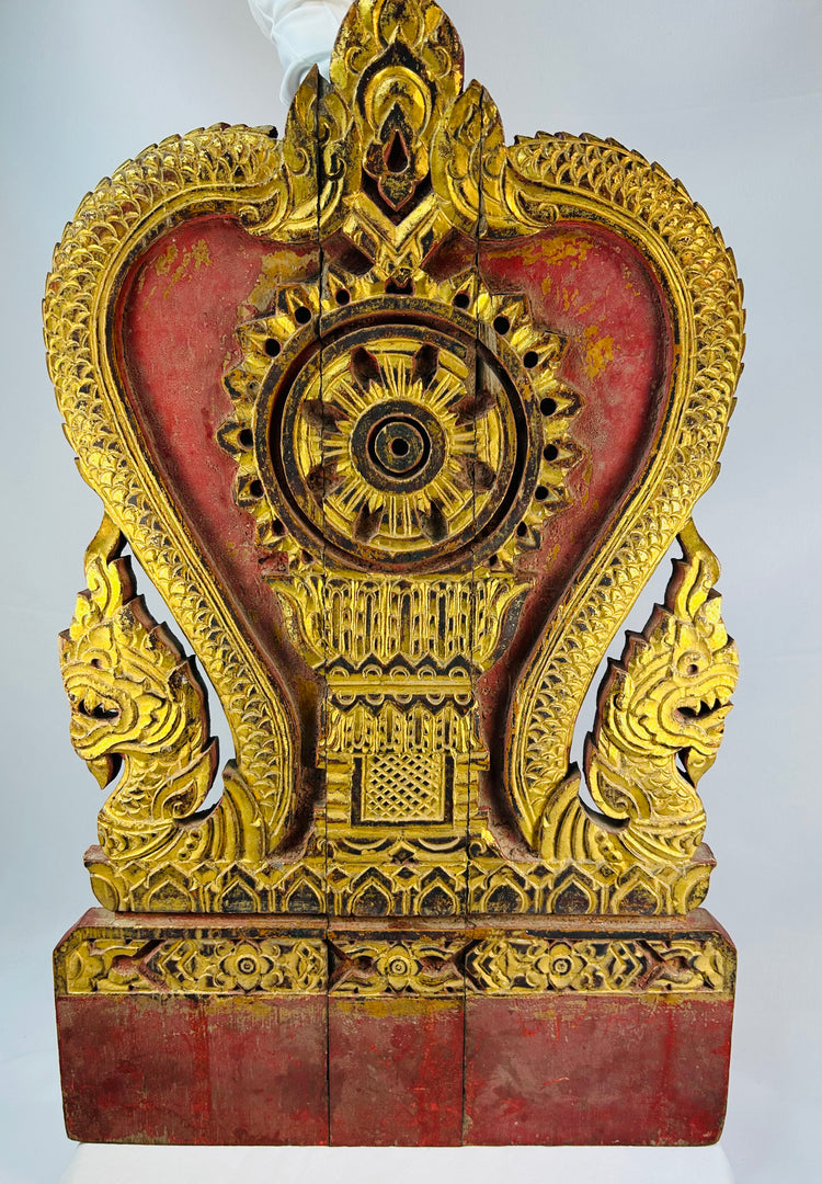 Thai Gilded Temple Panel With Dharmachakra And Naga | Circa Late 19th Century