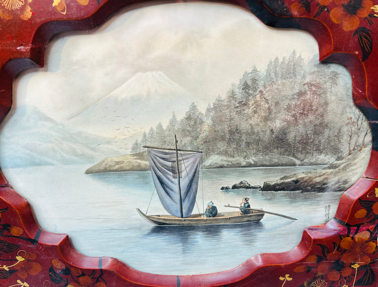 Antique Japanese lacquer panel signed Nobuaki with decorative whist counter