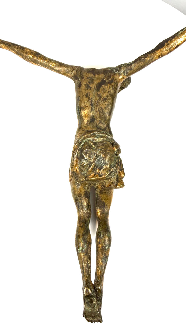 16th–17th-century European gilt-bronze Corpus Christi sculpture, highlighting its anatomical details, historic gilding, and aged patina.