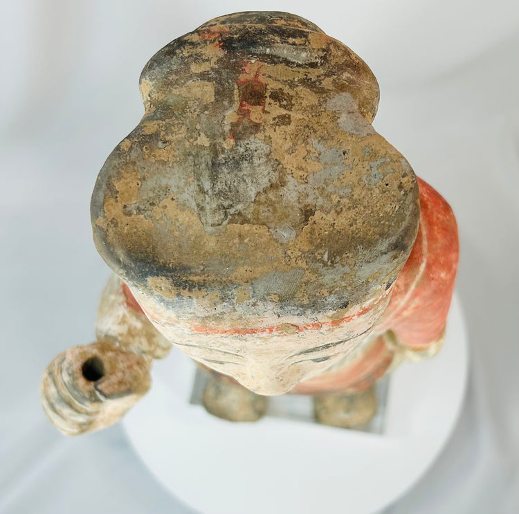 Chinese earthenware mingqi figure with traditional funerary symbolism