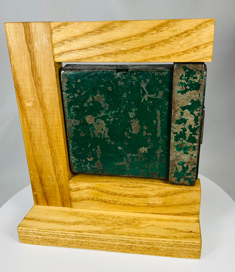 Early architectural rim lock with skeleton key and patinated surface