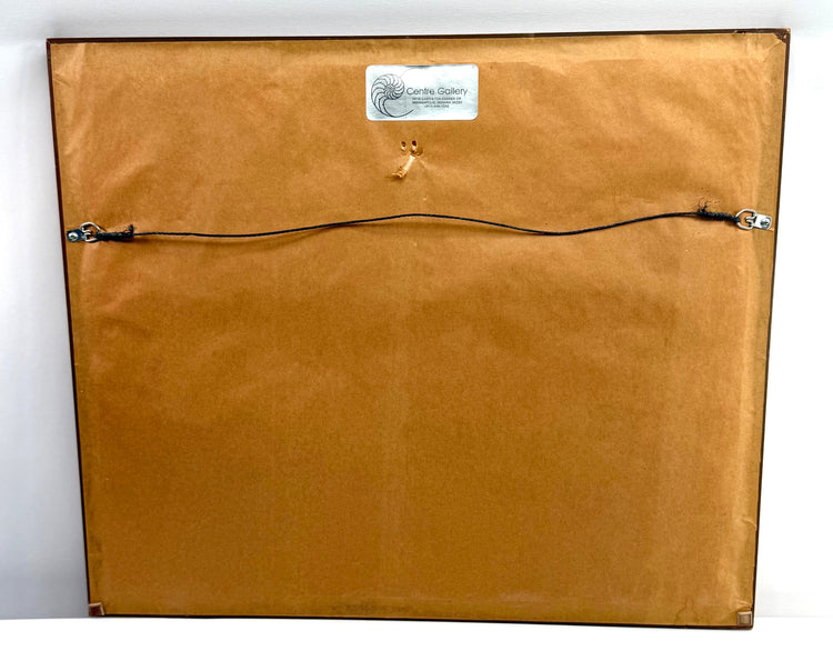Reverse of framed Sherman Civil War historical presentation with brown backing board, hanging hardware, and Centre Gallery identification label.