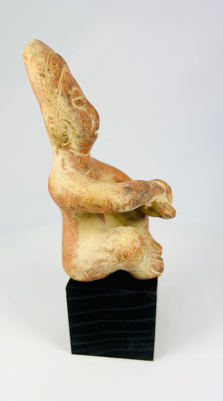 Ancient West Mexican terracotta figure, hand-crafted, red slip finish, shaft tomb funerary artifact