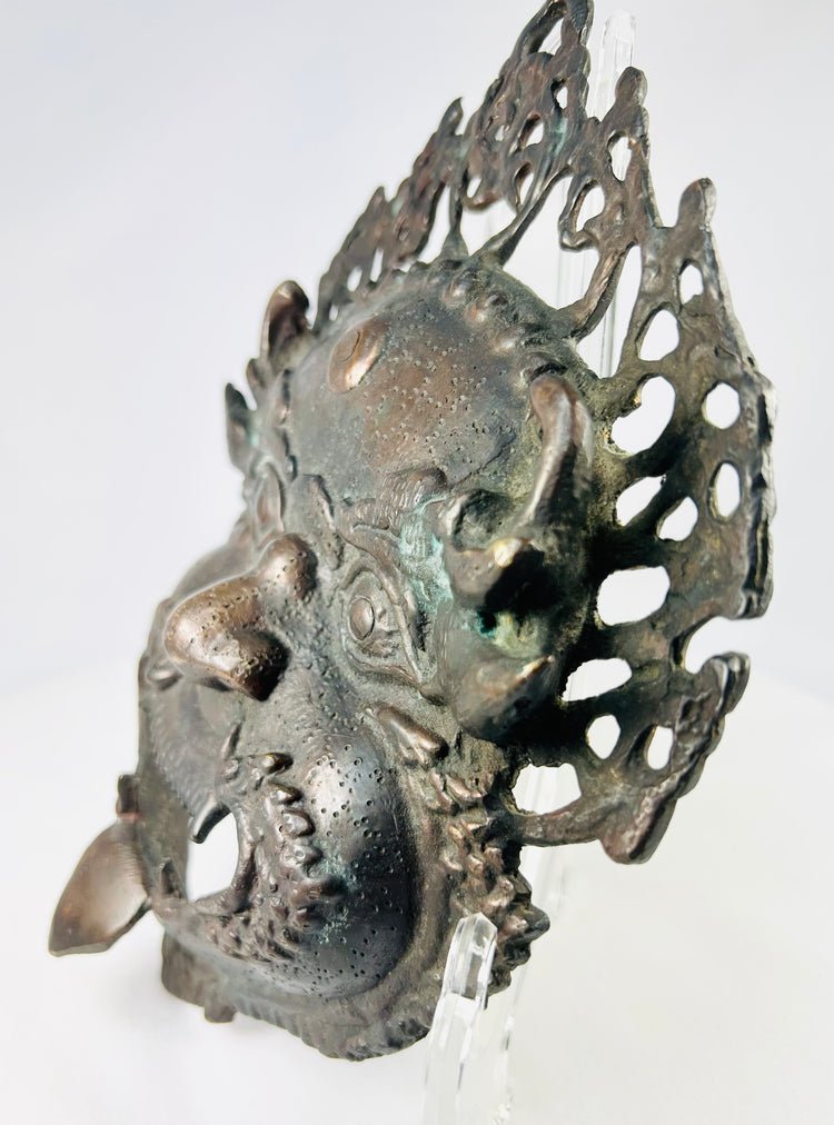 Antique Bronze Ritual Mask | Himalayan Protective Deity | 19th–20th Century