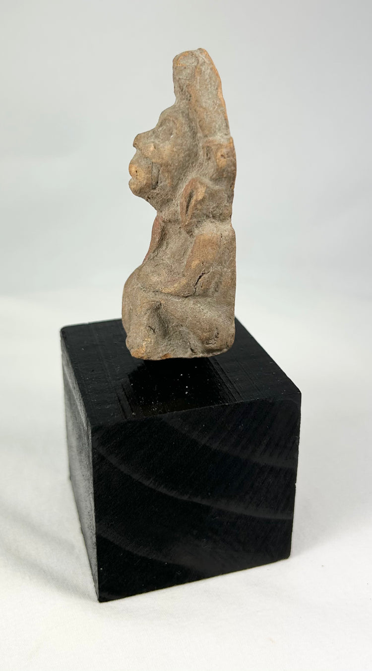 South Asian terracotta anthropomorphic votive figure, 3rd–6th century CE, mounted on black display base