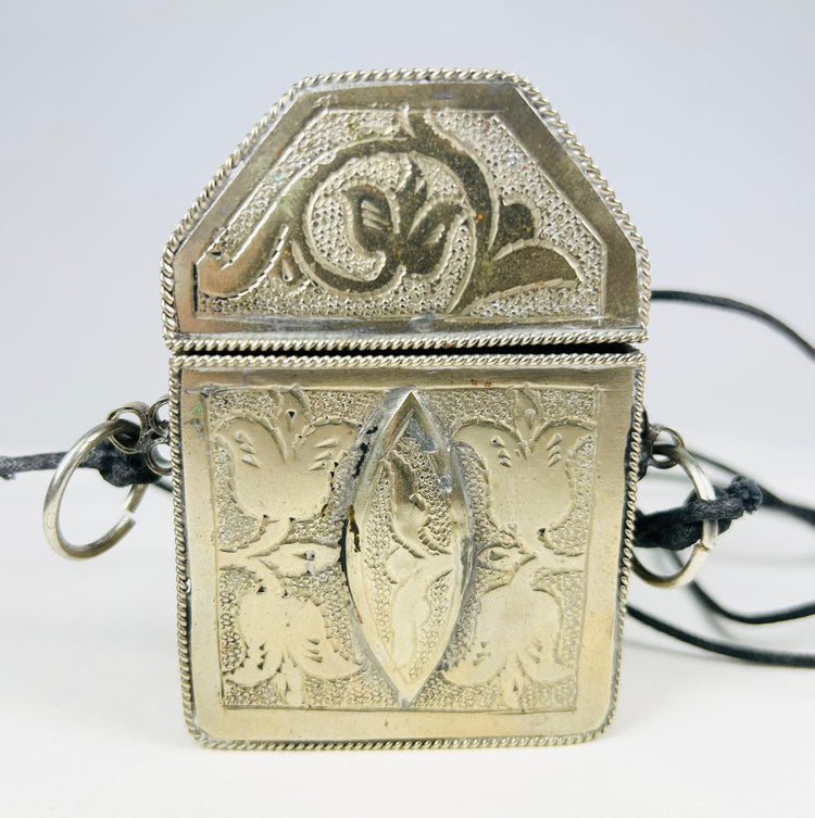 Traditional Himalayan portable shrine in silver repoussé design