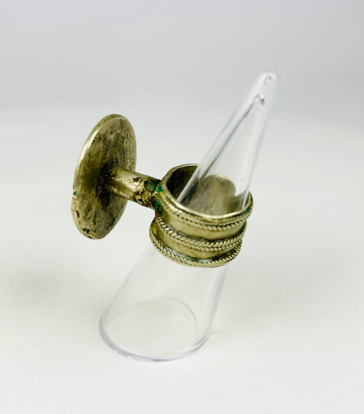 Silver Alloy Ring with Beaded Rosette Face | Vintage Jewelry | Circa 19th Century