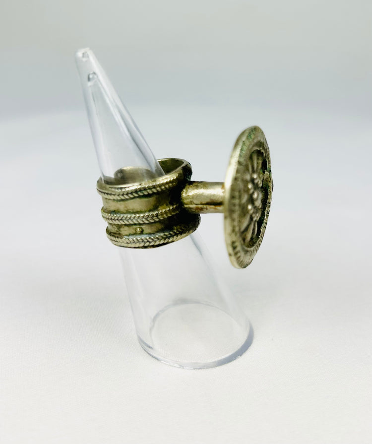 Silver Alloy Ring with Beaded Rosette Face | Vintage Jewelry | Circa 19th Century