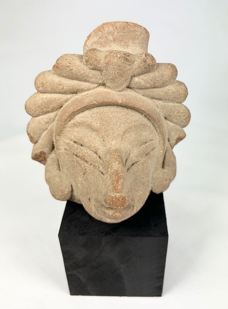 Majapahit-period Kala Simha temple guardian head, volcanic andesite carving from 14th–15th century Java, Hindu-Buddhist art