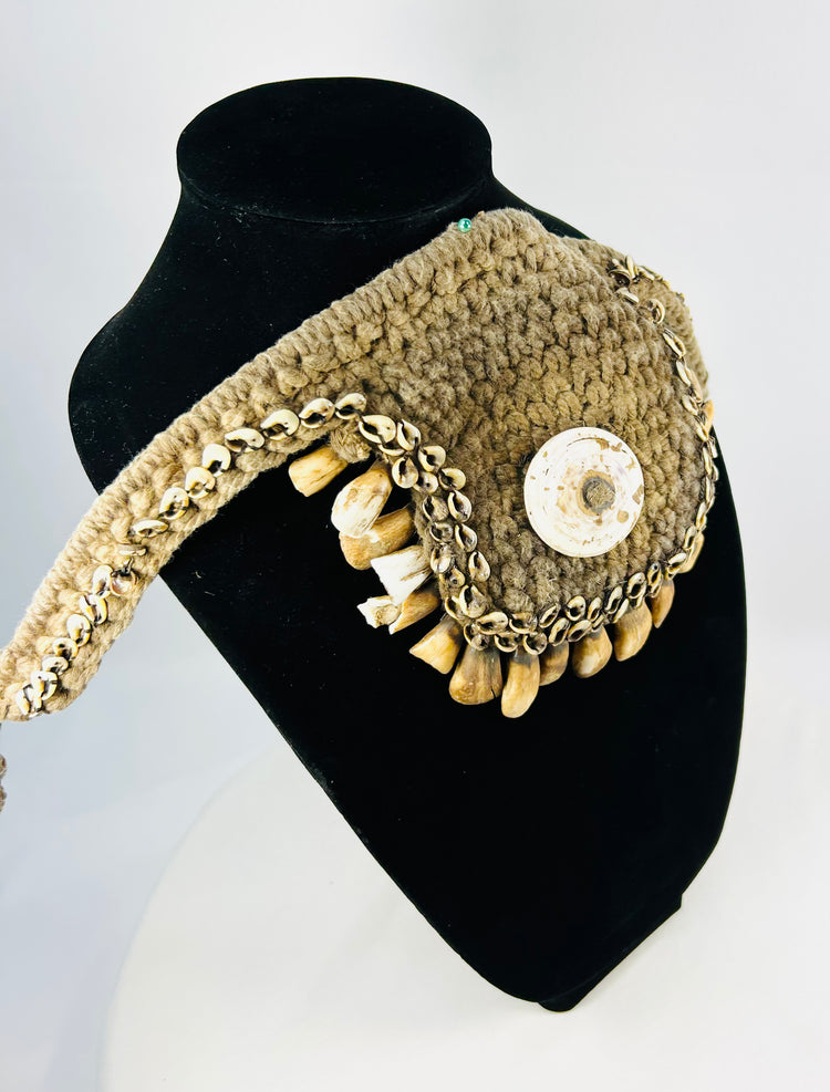 Papua New Guinea ceremonial adornment, woven fiber, cowrie shell, animal teeth, 19th–20th century