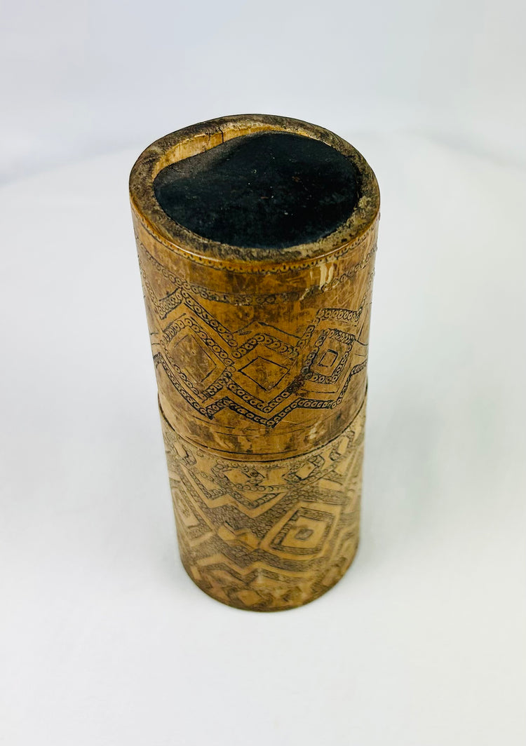 Carved Bamboo Container with Fitted Lid | Incised Geometric Design | Circa 19th Century