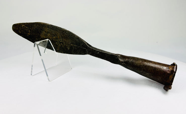 Double-edged leaf-shaped iron spearhead from antique Europe