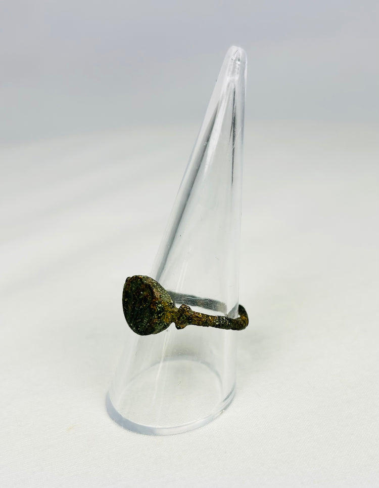 Roman cast bronze ring with engraved hippocampus bezel well-preserved design