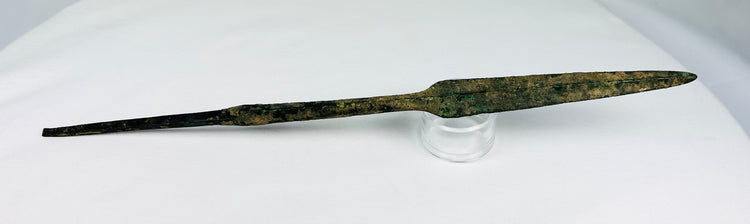 Early Cypriot III leaf-shaped bronze spearhead with raised central ridge