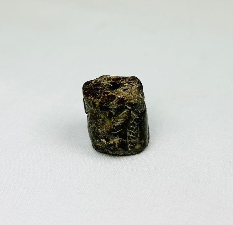 Early Egyptian talisman bead with incised serpentine patterns and central stringing hole