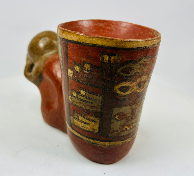 Polychrome effigy cup with painted geometric designs and modeled head element, Guanacaste-Nicoya culture
