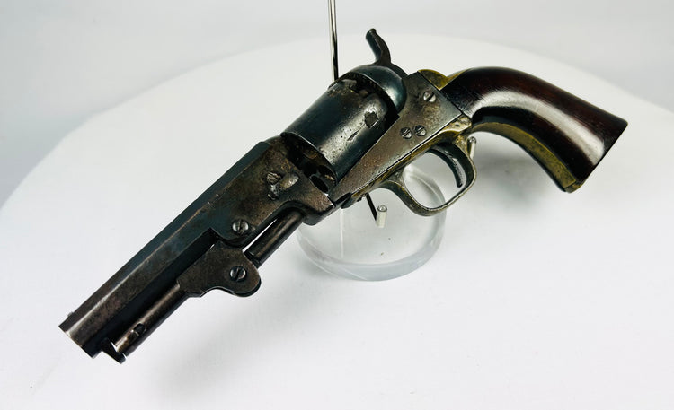 Colt Model 1849 Pocket Revolver, blued steel frame, brass trigger guard, backstrap, .31 caliber percussion pistol