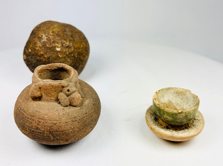 Trio of Early Ceramics and Stone Artifacts | South and East Asia | Circa 500–1500 CE