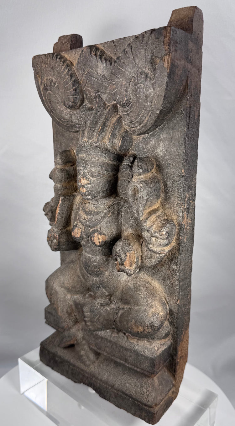 South Indian architectural wood panel featuring the goddess Gajalakshmi