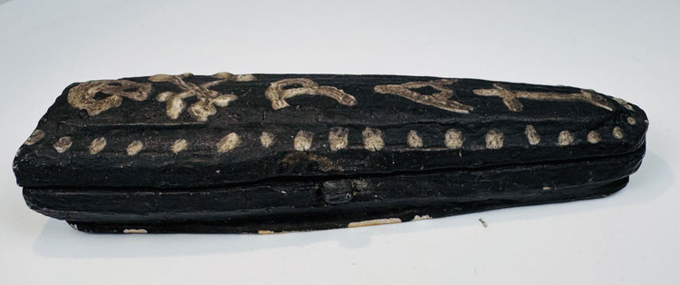 Antique portable reminder of death with painted coffin decoration