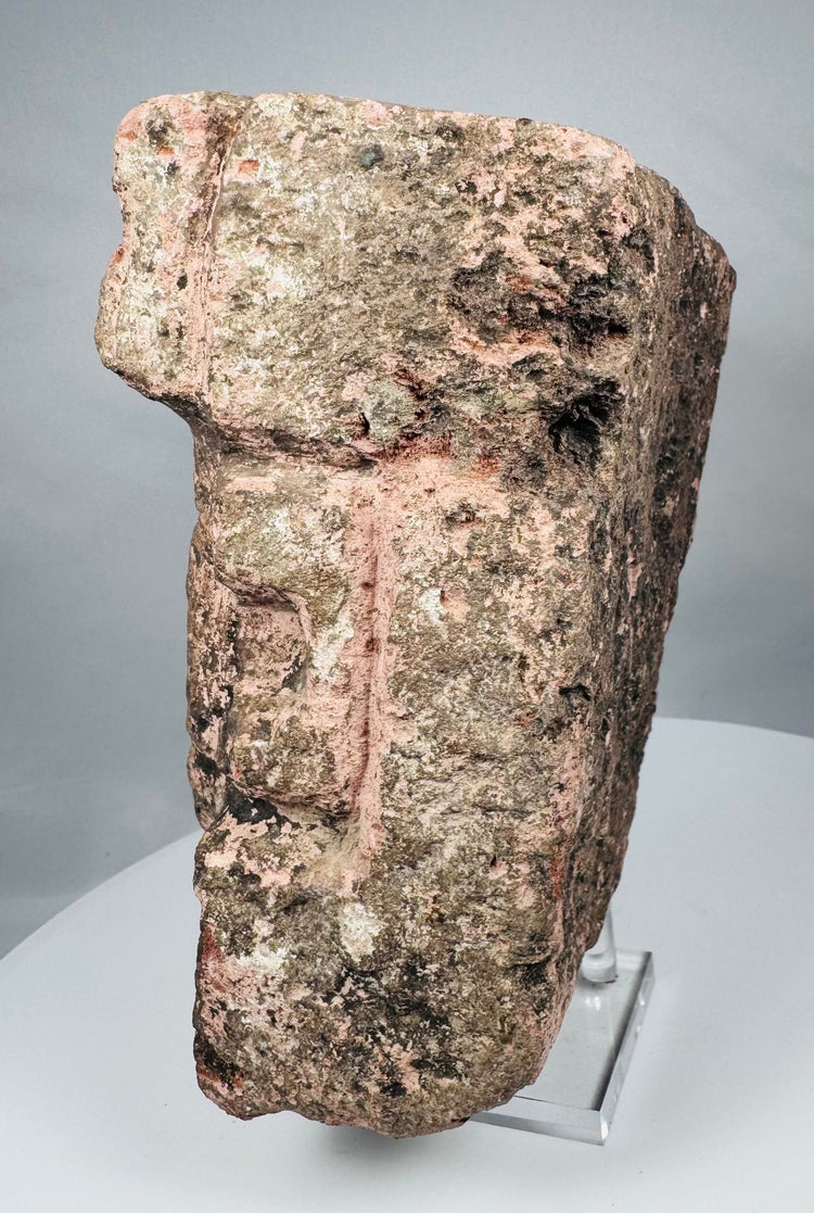 Mesoamerican ceremonial head with surviving pinkish-red pigment