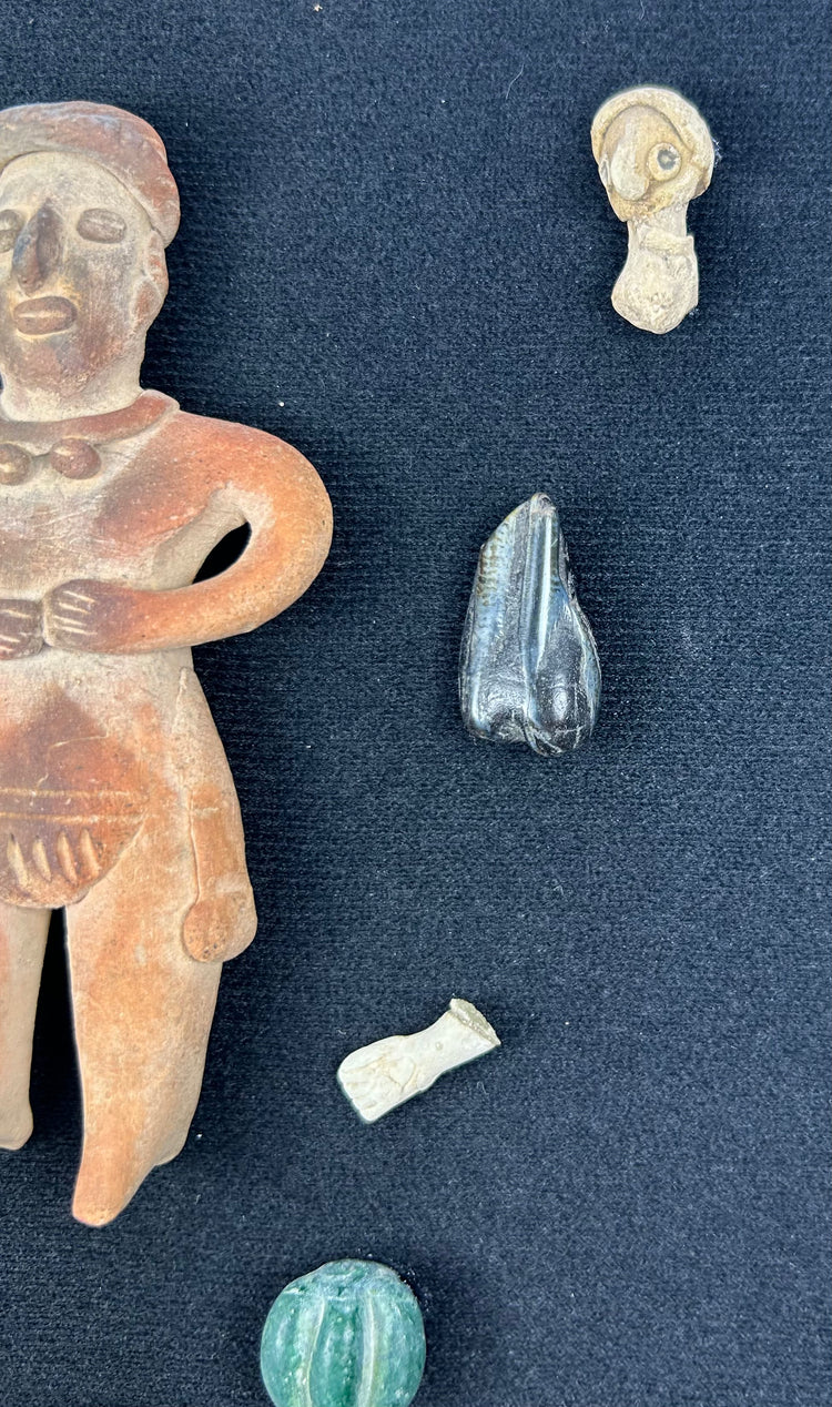 Curated Pre-Columbian | Artifact Shadow Box | Figurines & Beads | Circa 300 BCE–900 CE