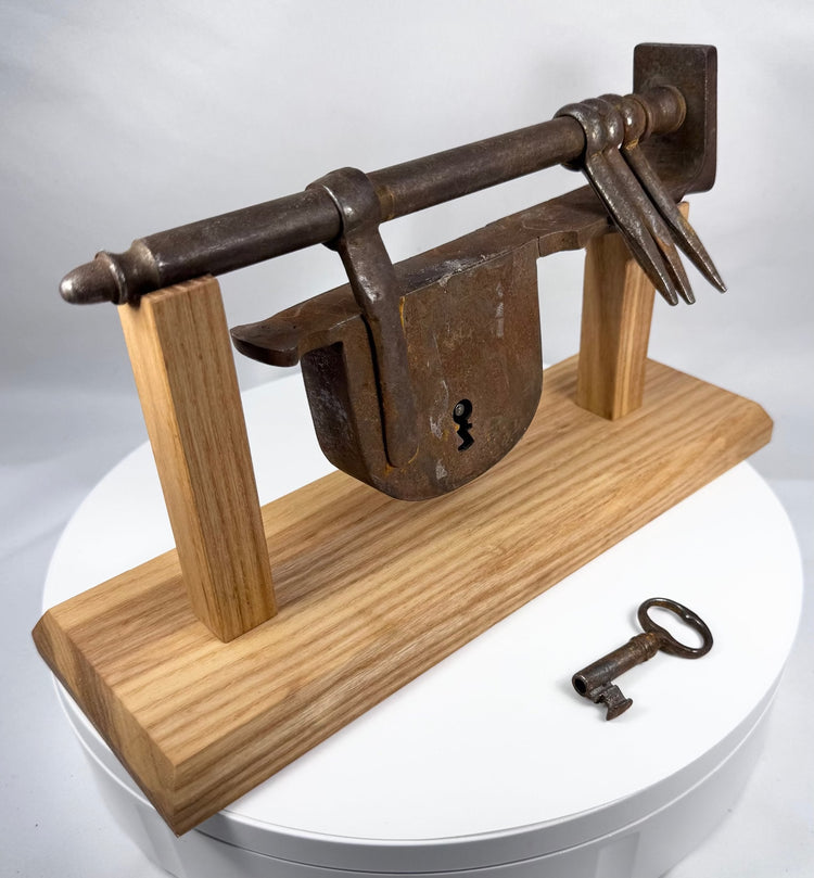 Side angle of a hand-forged European sliding hasp lock and hinged locking mechanism