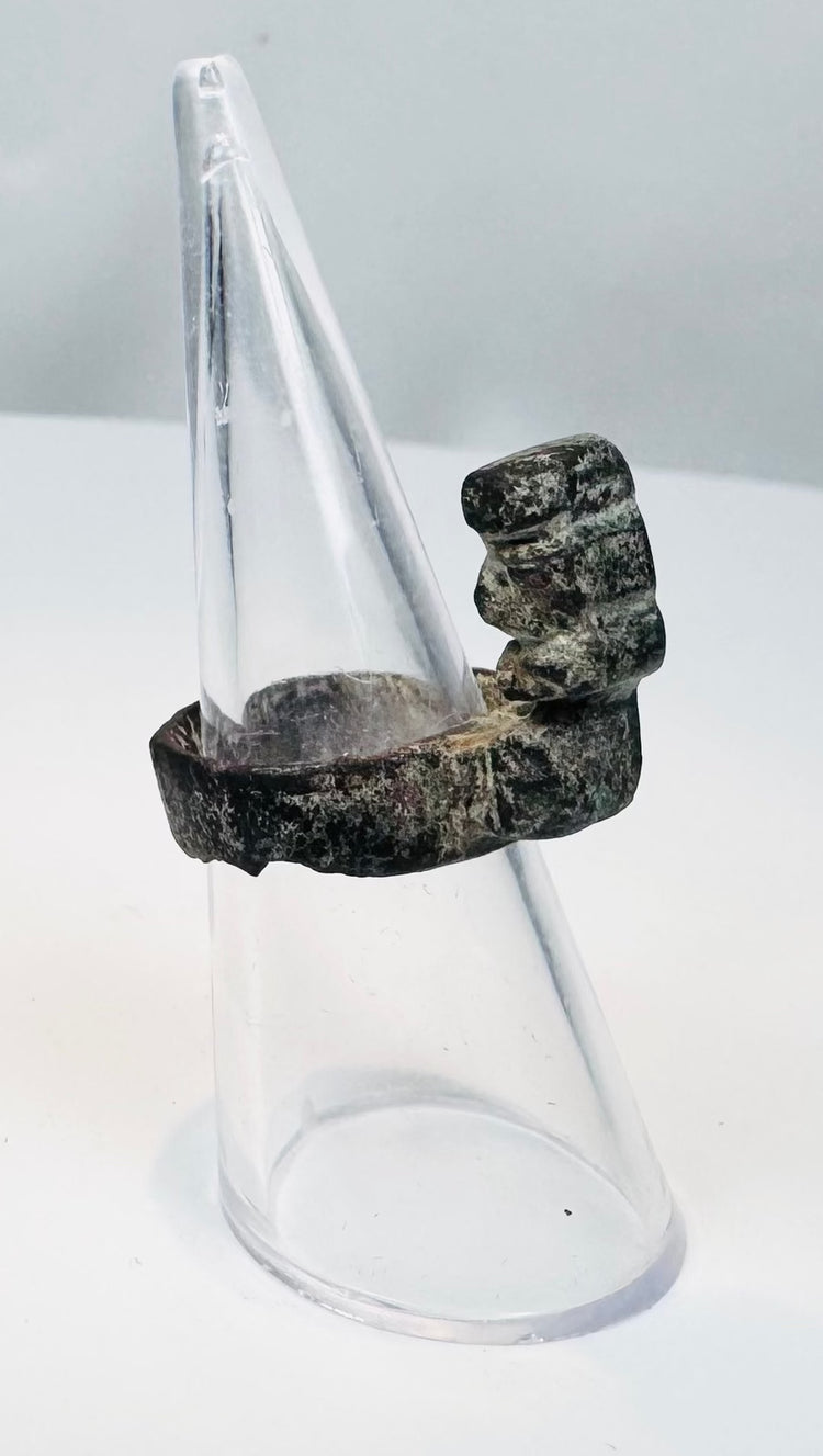 Roman Empire bronze ring key with a circular finger hoop and projecting stepped locking element