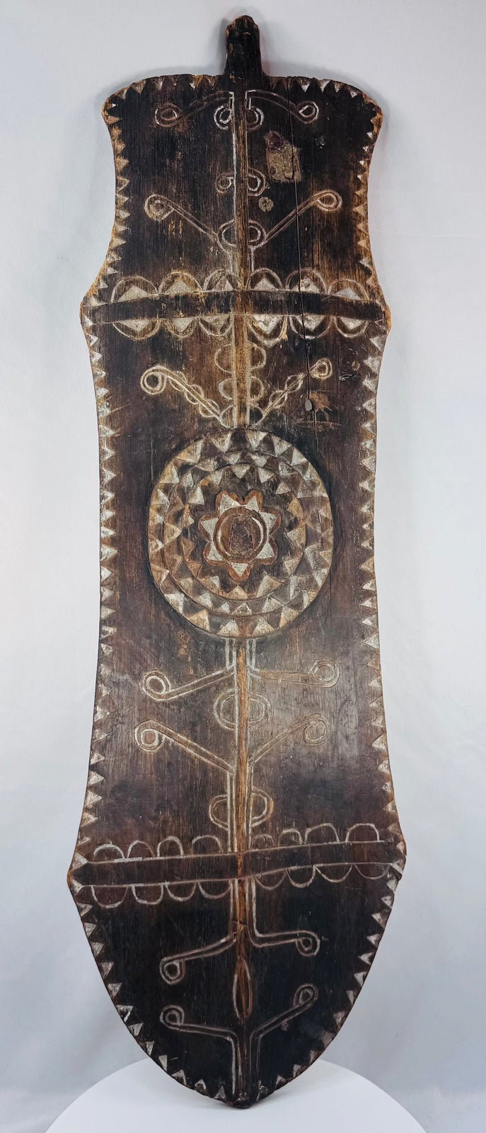 Full-length carved shield possibly from the Cameroon Grassfields region of Central Africa