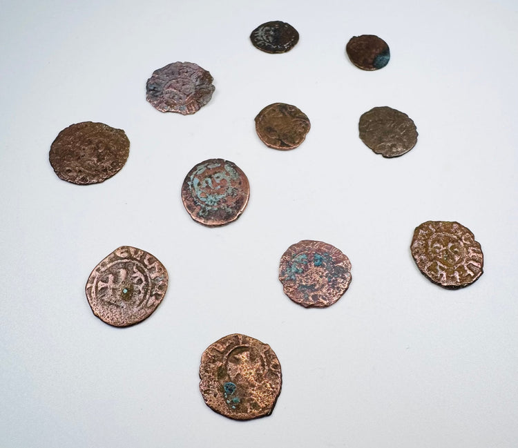 Crusader States bronze currency with crosses, geometric devices, and burial deposits